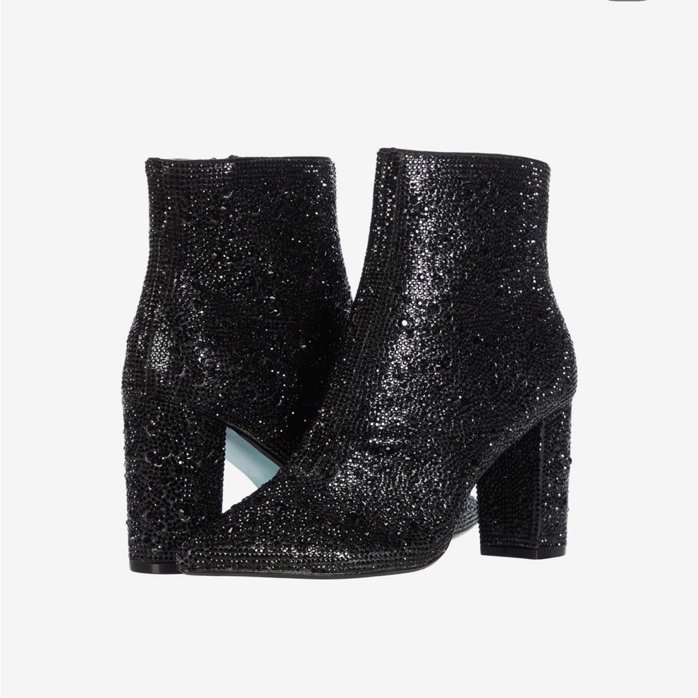 Blue by Betsey Johnson Cady Rhinestone Embellished Block Heel Booties in Black